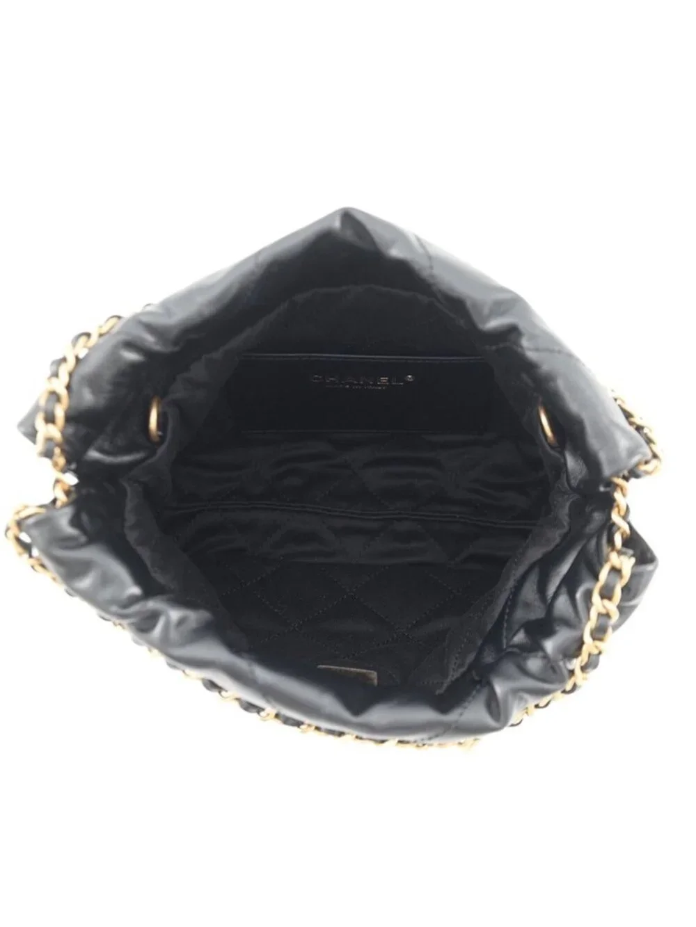 Chanel Handbag 22 Mini CC Logo Shiny Calf Leather 2-Way Shoulder Black